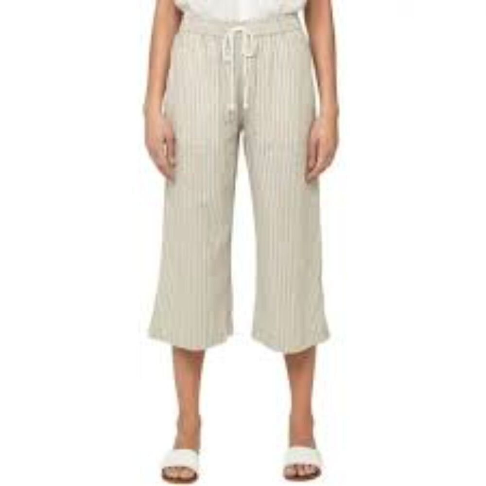 Beach Lunch Lounge Cream & White Stripped Linen Pull On Ankle Pants size XXL